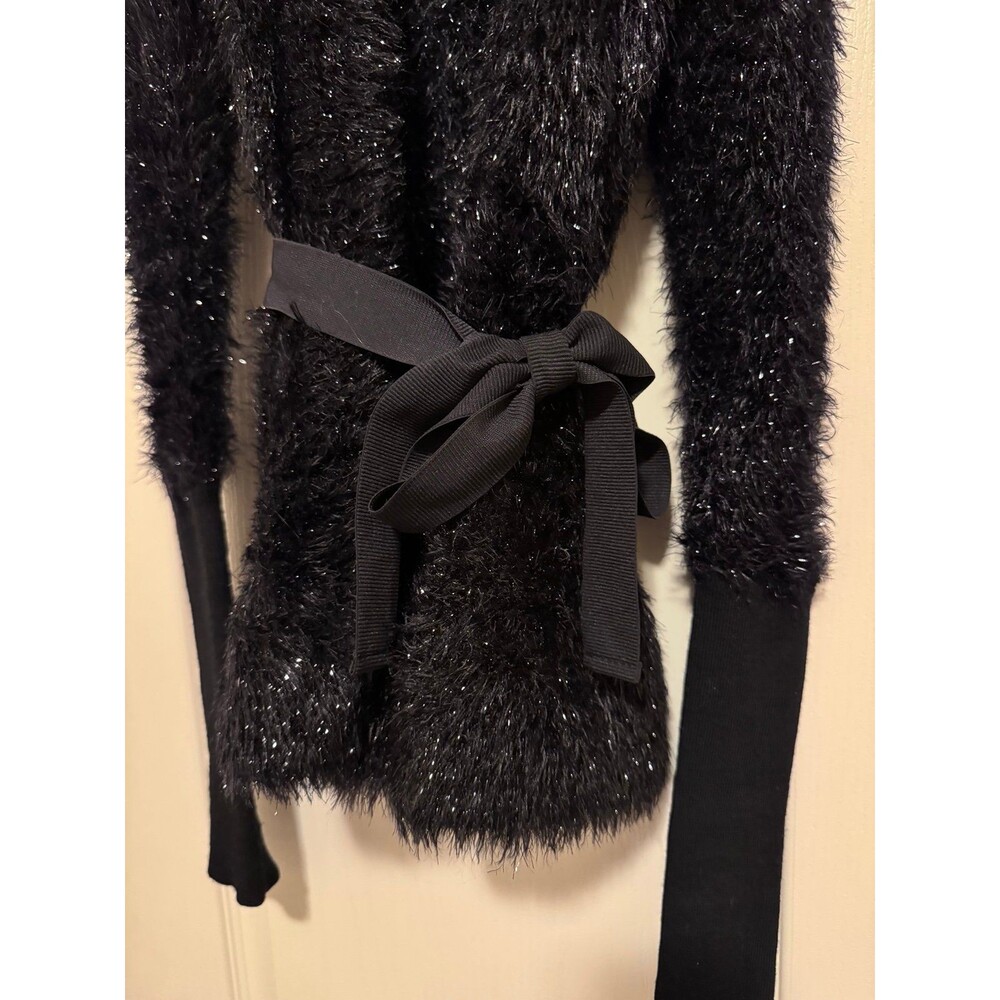 BCBG Max Azria Eyelash Knit Sweater Black Sparkle Soft Fuzzy Top XS